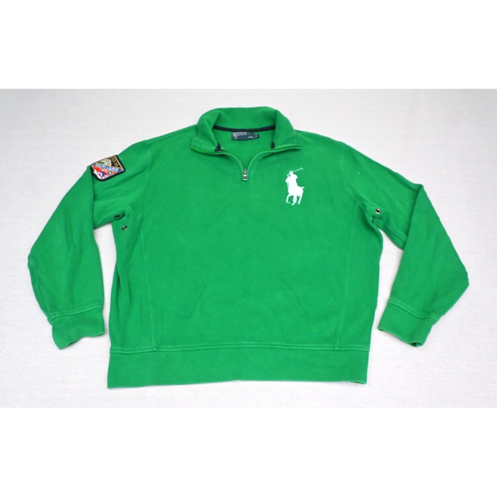 Polo Ralph Lauren Mens L 100% Cotton Quarter Zip Sweatshirt Kelly Green Big Pony